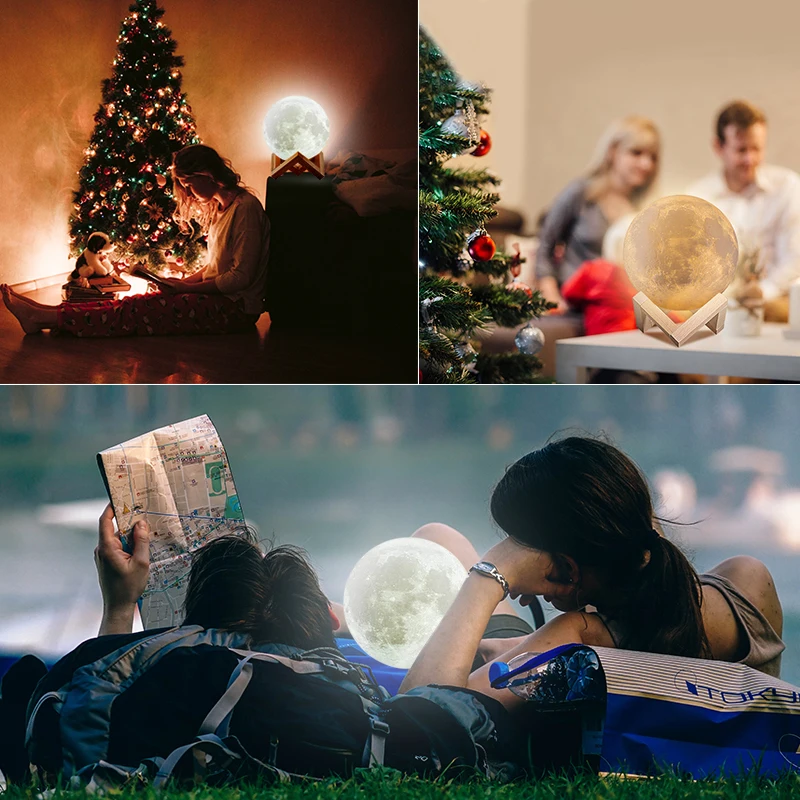 جديد قابلة للشحن 3D طباعة مصباح قمري 16 لون تغيير اللمس + صفعة التبديل نوم خزانة ليلة ضوء ديكور المنزل الإبداعية هدية