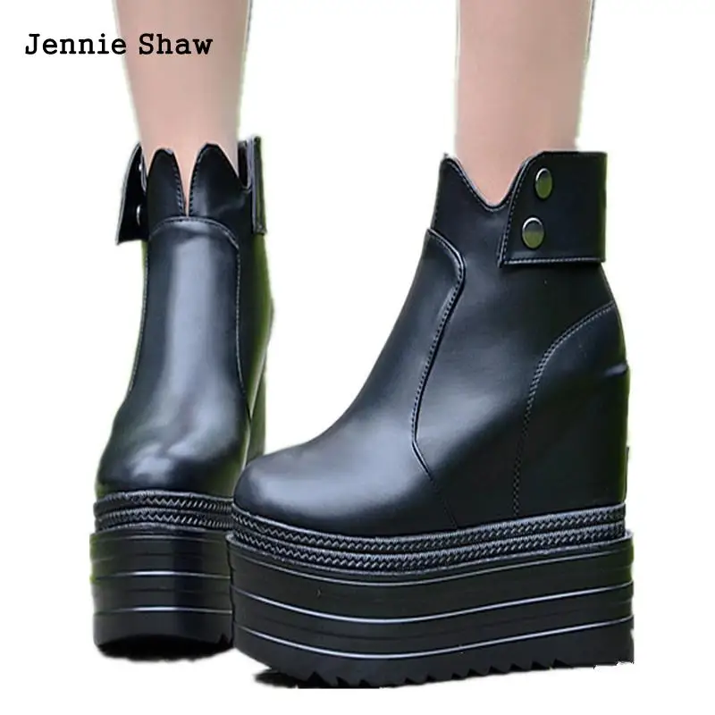 

13cm Increased Hidden Heel Women's Ankle Boots Shoes Thick Bottom High Heeled British Shoes Sexy