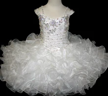Beautiful White Kids Cupcake Dress Organza with Crystal Scoop Neck Lovely Girls Pageant Gowns 2017 new green crystal backless sleeveless bow organza flower girls beads cupcake pageant dresses kids toddler glitz prom infant