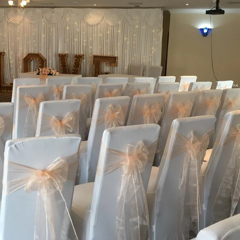 50PCS Organza Chair Cover Sashes Bow Wedding Sash Wedding Party Events Banquet Decorations Supplies