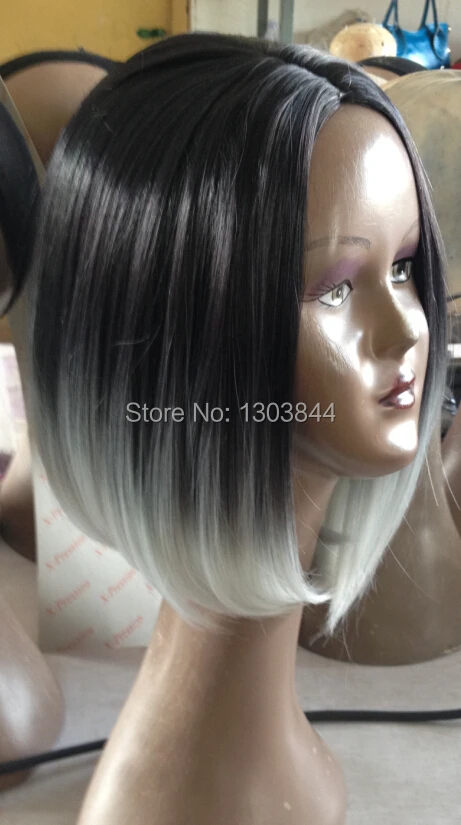 New Trendy Ombre 2 Tone Black To Gray Short Bob Hairstyle