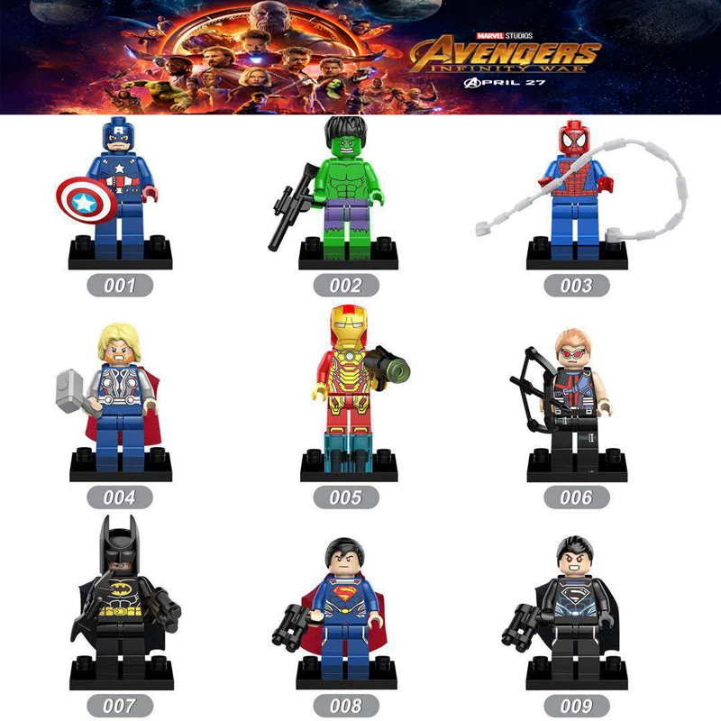 

9 Pcs Legoing Avengers Infinity War Figuur Set Super Hero Iron Thor Thanos Peter Hulk Black Panther Bouwstenen Model Speelgoed