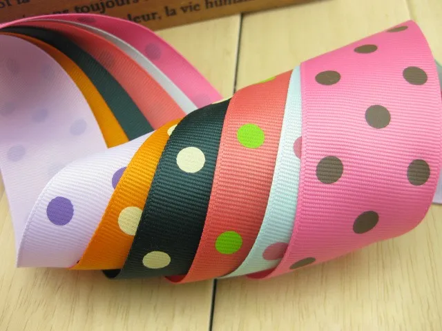 High quality 38mm Rib ribbon Single Face Dots satin ribbon DIY hair accessories Children package gift 5Mlot_4