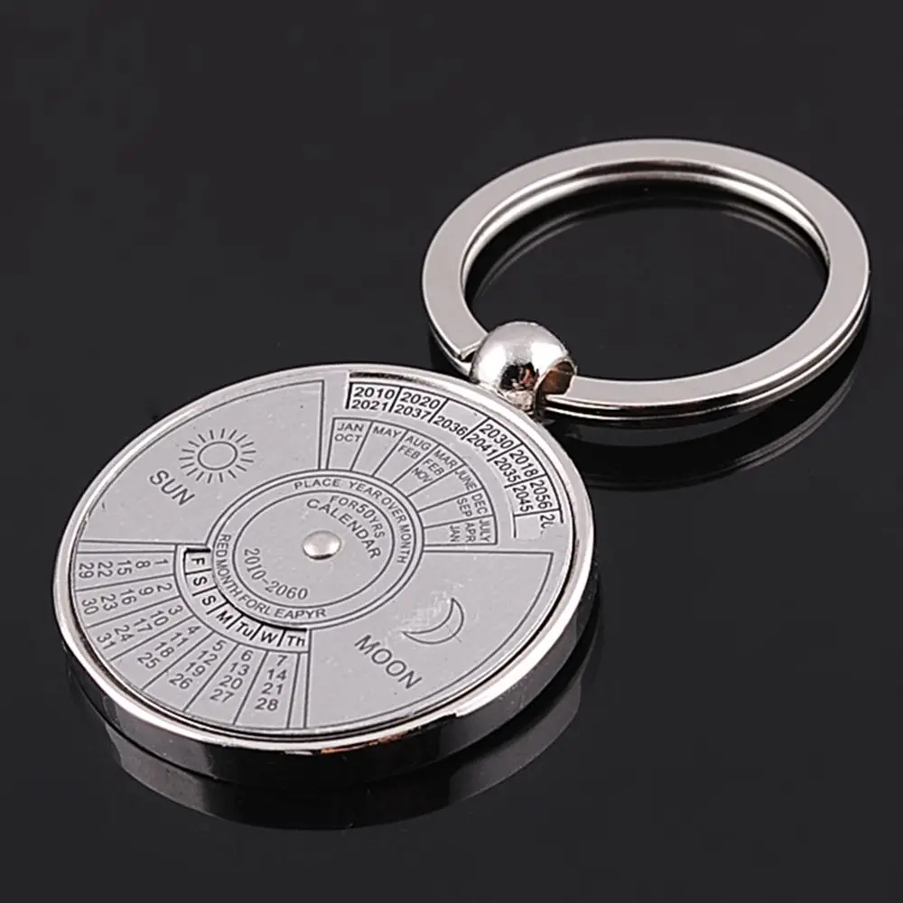 

Hot Sell Mini 50 Years Perpetual Calendar Unisex Key Chain Unique Metal Car Key Holder Ring