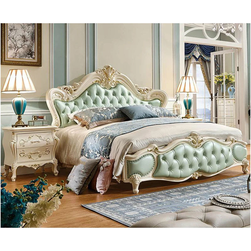 luxury European Style 1.8 Meters Bed, Double Bed, Leather Bed With Beside Table
