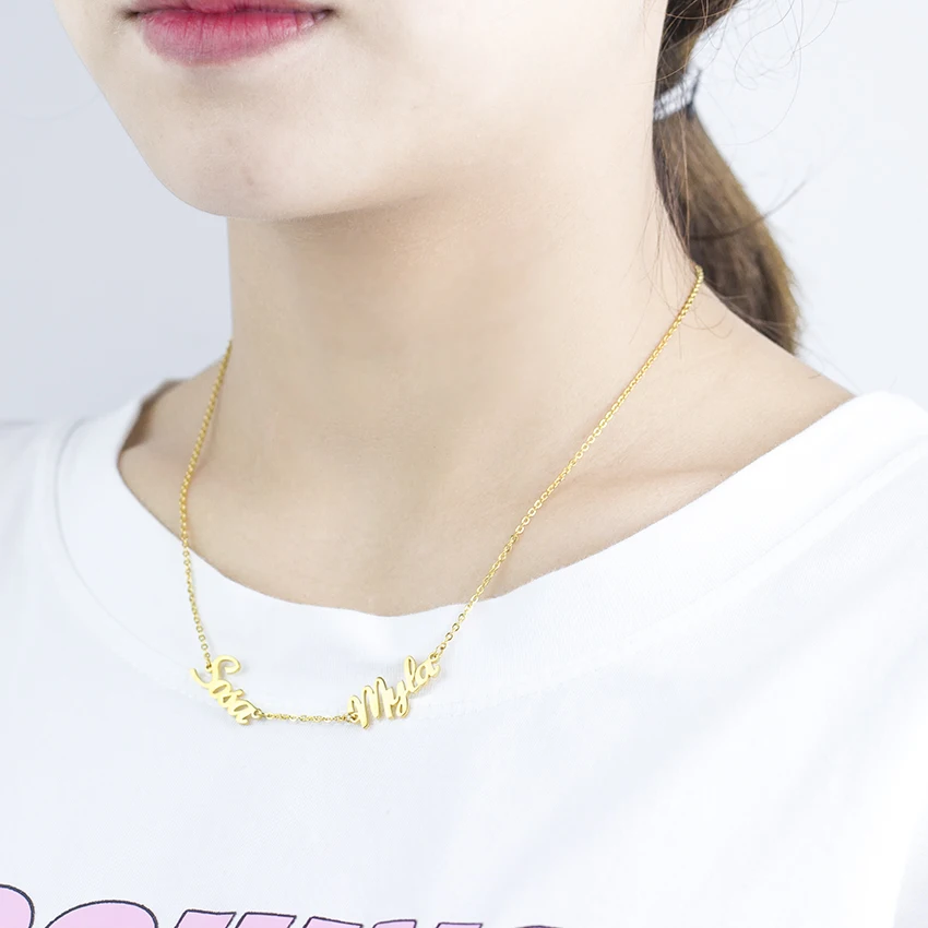 Statement Custom Double Named Necklace Clavicle Chain Couples