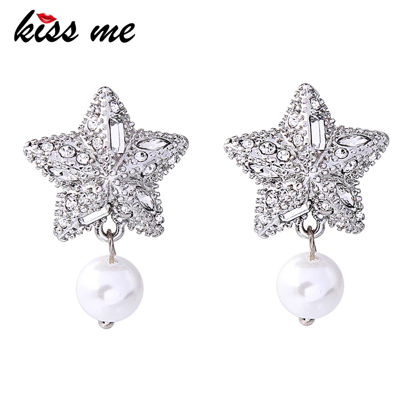 

KISS ME 2018 Crystal Imitation Pearl Flower Star Drop Earrings Charming Wedding Earrings for Women Brand Luxury Jewelry