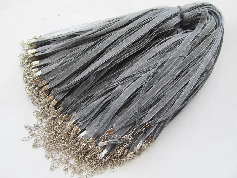 

Free Shipping 100pcs 18inch Gray/Grey Organza Ribbon Wax Cotton Necklace Cord String,Extender Chain,Lobster Clasp,DIY Accessory