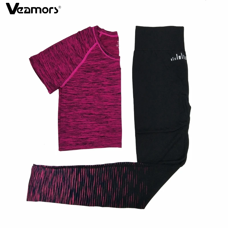 

VEAMORS 2Pcs Fitness Yoga Sets Quick Dry Women Running Trucksuit Sport T Shirt Yoga Pants Workout Sports Suit Set Gym Clothing