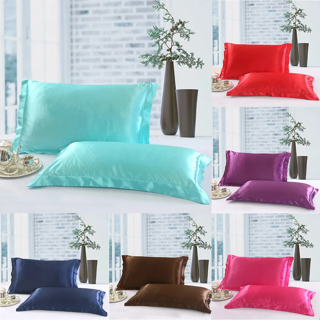 

Gacsidy Store Fashion Solid Pillow Case Queen Standard Satin Bedding Pillowcase Smooth Silk Home Gift