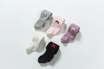 

Girls knitting leggings for 0-4T 5 colors cute solid colors kids ribbon bowknot pantyhose cotton leggings Toddlers Girls legging