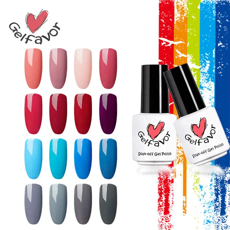 

Gelfavor 7ML Pure Color Gel Nail Polish Nail Art Manicure Needed Top Base Coat Can Be Soak Off UV LED Semi Permanent Gel Varnish
