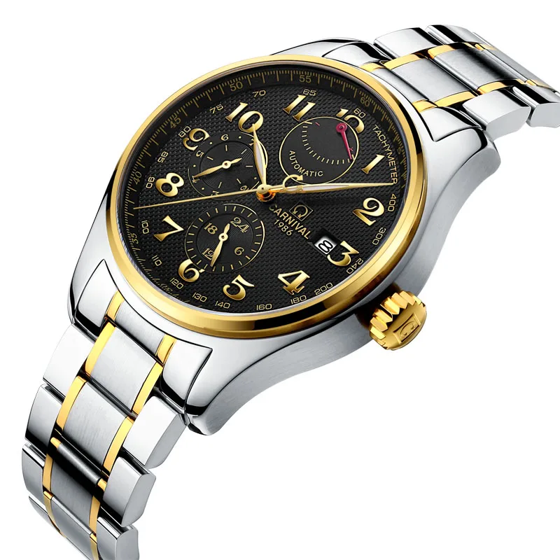 

Carnival Luxury Automatic Watch Men 150M Waterproof Mens Mechanical Watches Stainless Steel Golden Man Clock horloges mannen