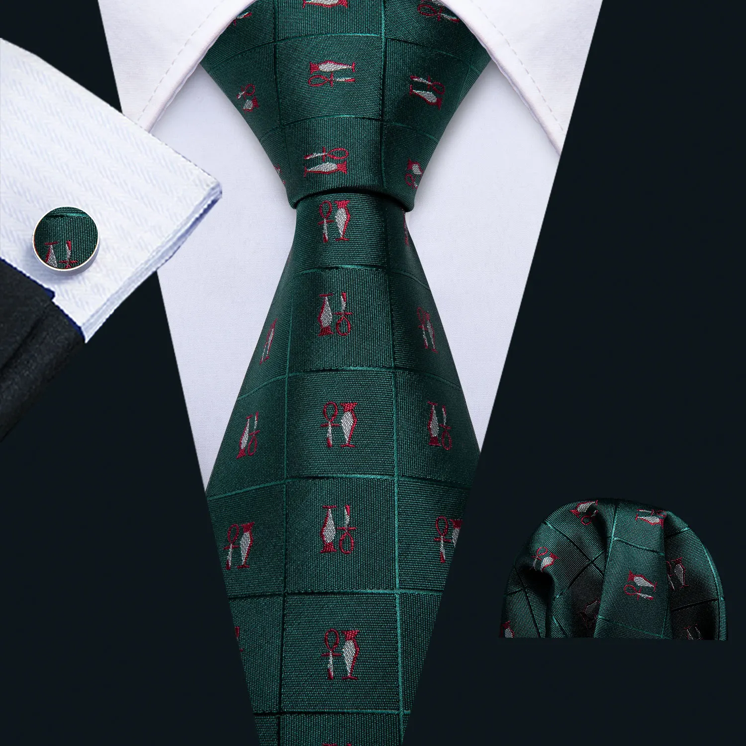 

Men Green Ties Silk Plaid Tie Handkerchief Cufflinks Set Novelty Necktie Designer Neck Tie Formal for Suit Barry.Wang FA-5170