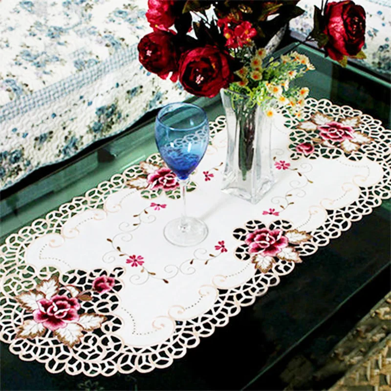 

Art Oval Country Style Floral Embroidered Lace Tablecloth Table Mat Decorative Vintage Fabric Rectangular Supply Table Cover