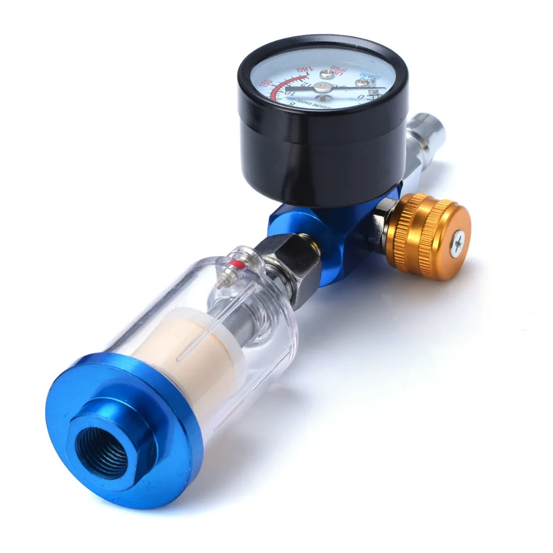 1pc New Scratch Air Pressure Regulator Gauge Spray Tool & In-Line Water Trap Filter Pneumatic Tool 1/4" Thread