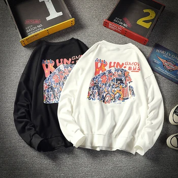 

2019 Spring New Men's Pattern Round Neck Thin Section Hip Hop Sports Student Casual High Quality Long-sleeved T-shirt