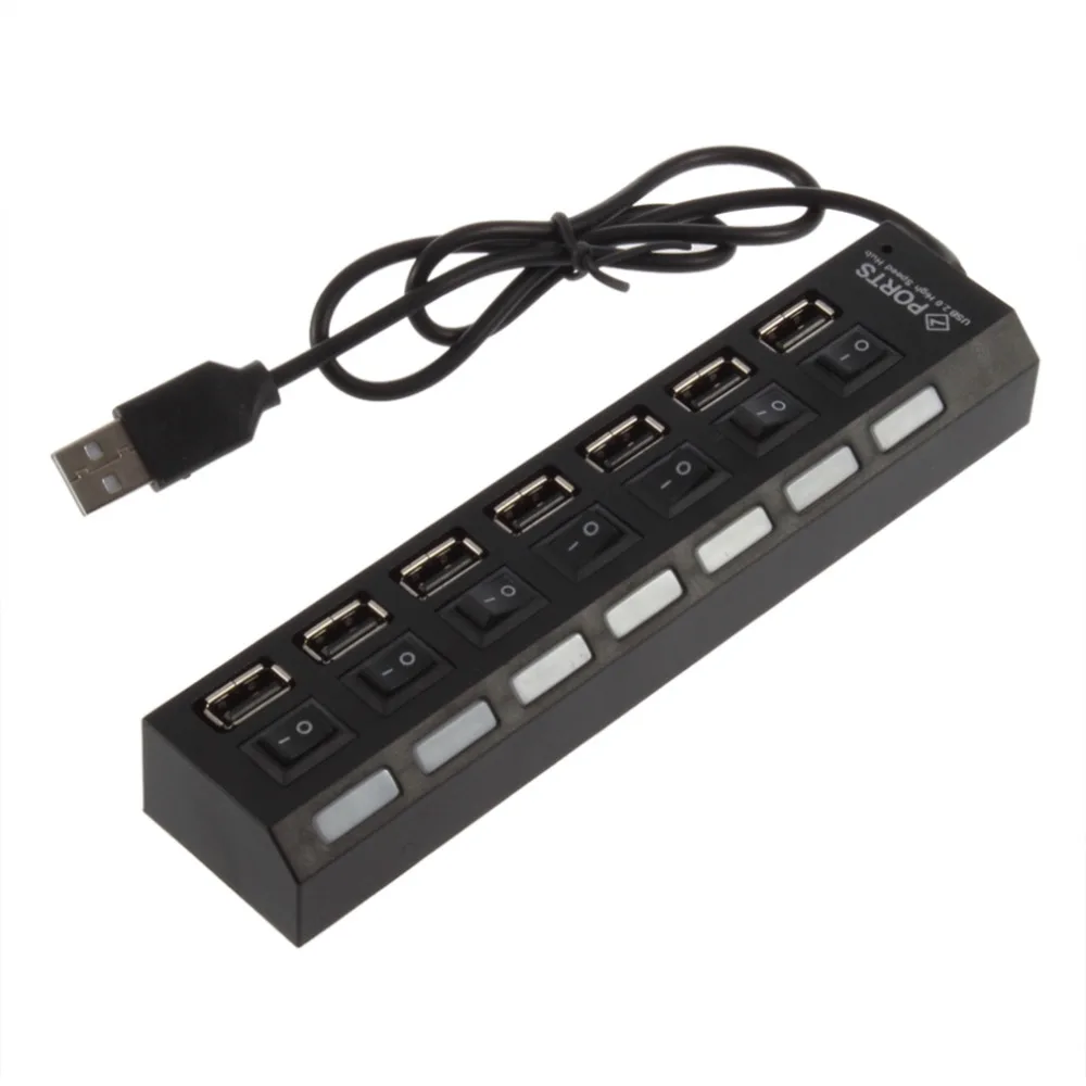 

High Quality ON/OFF Sharing Switch Mini 7 Port USB 2.0 High Speed HUB Black For Laptop for PC Black ergonomic design