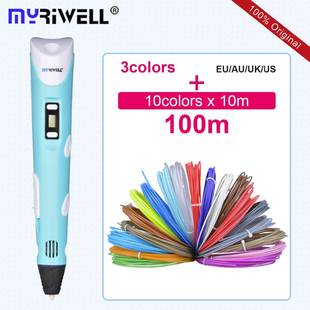 3D ручки Myriwell светодиодный дисплей печатные 3d волшебная ручка с 3 вида цветов 9 м ABS