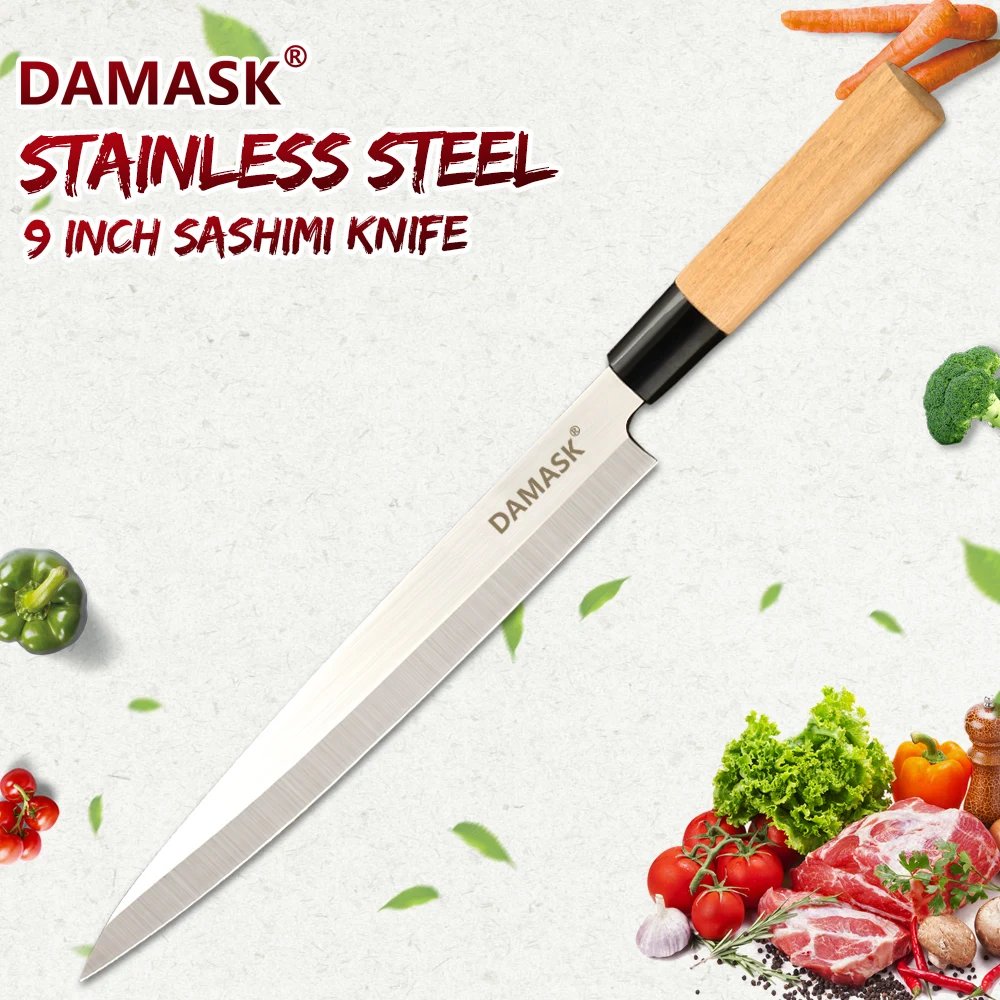 DAMASK ножи для нарезки лосося 9 дюймовый нож шеф повара сашими из нержавеющей стали