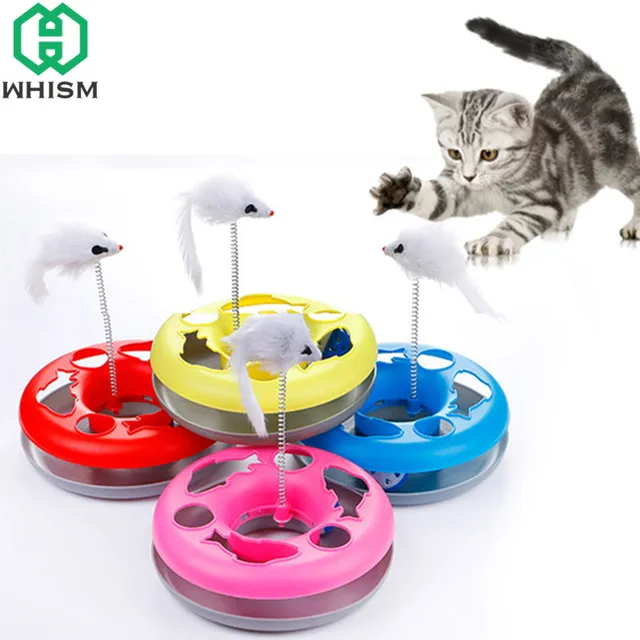 WHISM Funny Pet Toys Cat Crazy Spring Mouse Disk Interactive Amusement Plate Play Disc Turntable Cat Training Toys Cat Supplies