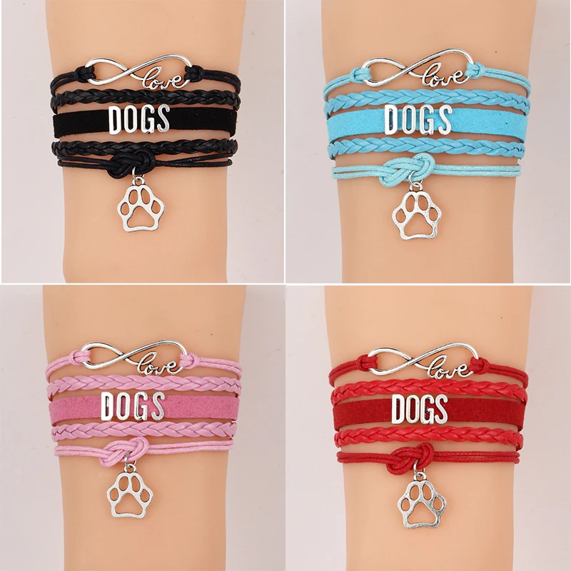 Drop Shipping Infinity Love Dogs Bracelet Animal Dog Paw Charm Bracelet