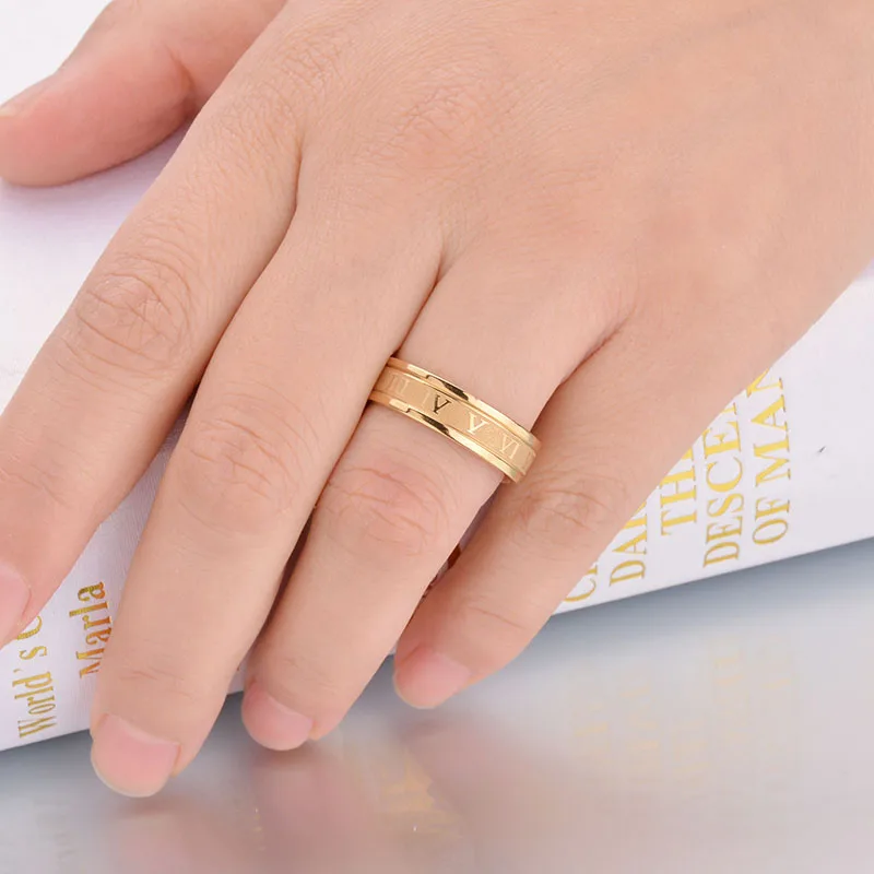 Новое модное Ювелирное кольцо из нержавеющей стали 316L, золотистого цвета, с гравировкой, Numberal, обручальное кольцо для подарка