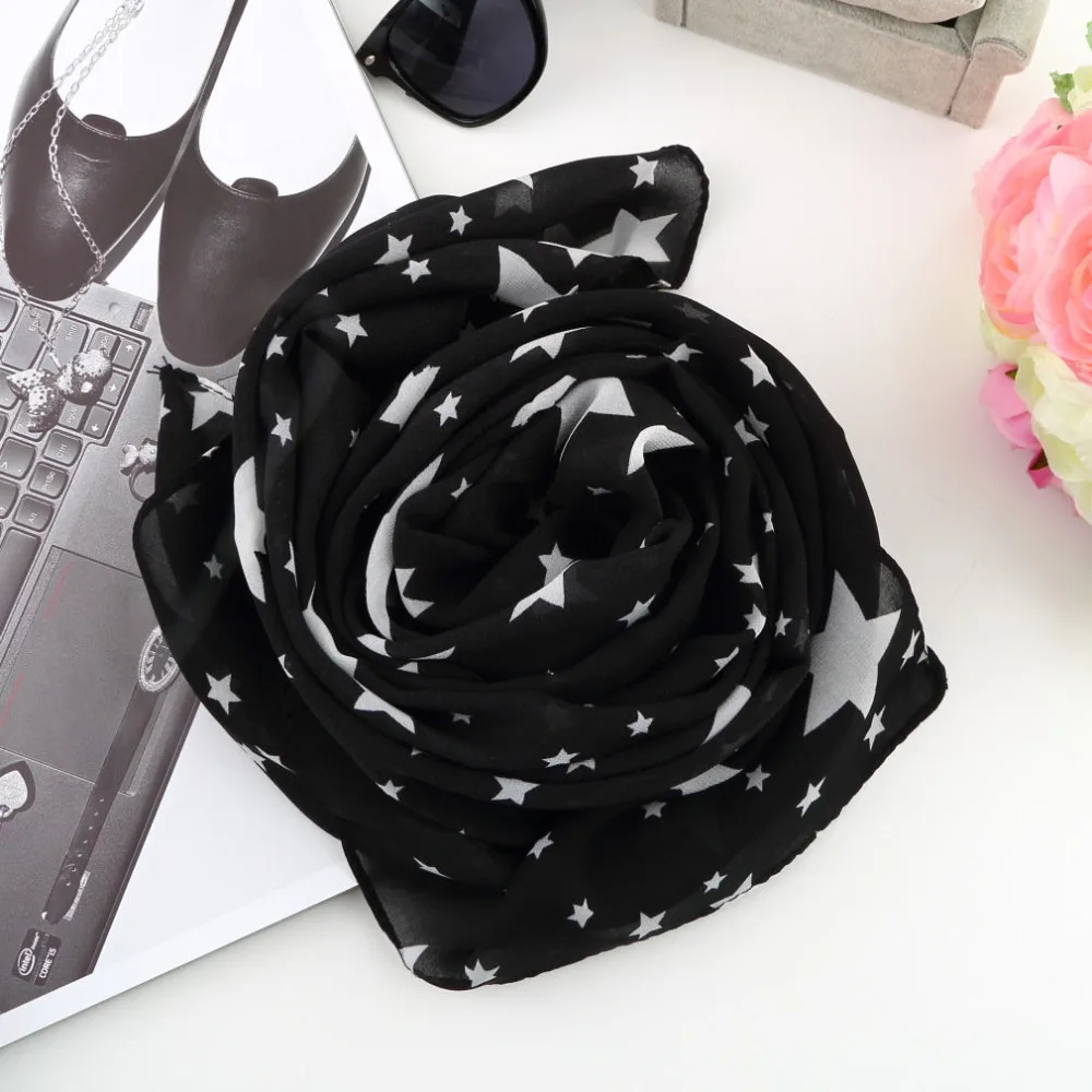 

Women's Black White Stars Scarf Chiffon Scarf Large Shawl Soft Comfortable Fashion All Seasons Necessity Scarves