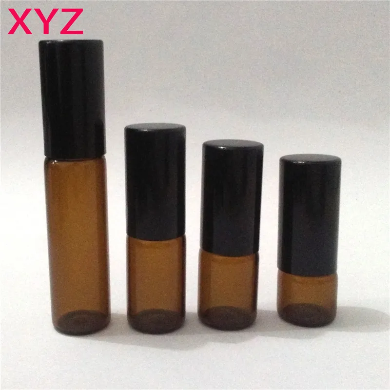 XYZ(100 шт./лот) 1 мл 2 мл 3 мл 5 мл стеклянная бутылка в рулоне с роликом из нержавеющей стали маленькая бутылка для образцов эфирного масла - Цвет: Черный