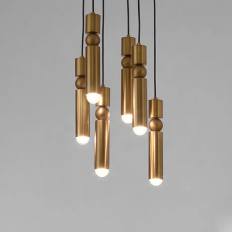 

Modern minimalist cylindrical metal single head pendant lamp creative G9 golden bedroom bedside decorative acrylic lighting