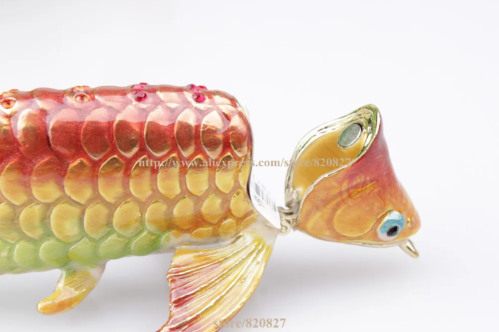 Золотая рыбка безделушка коробка Arowana Bejeweled Arowana Статуэтка рыбы инкрустированная Ювелирная шкатулка украшения в виде рыб кольцо держатель сувенир украшение