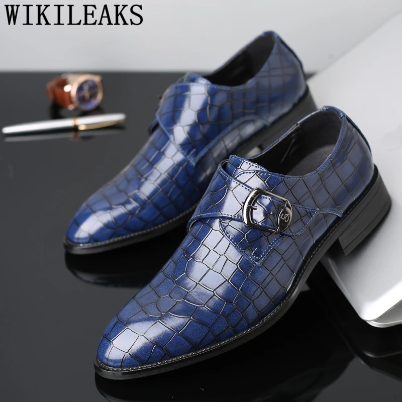 

italian mens pointed toe dress shoes monk strap wedding shoes for men 2019 party snakeskin shoes men zapatillas de vestir hombre