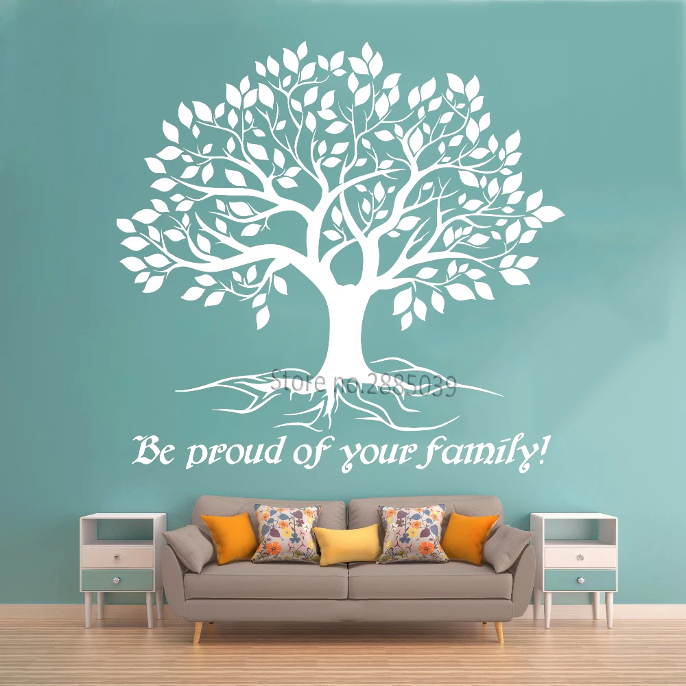 Vinyl Large Tree Quote Wall Decals Be Proud Of Your Family Tree Of Life Stickers For Livingroom Wall Decor Wallpapers Hot LC1009