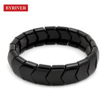 BYRIVER настоящий черный Турмалин здоровья браслет, натуральный Германий камень ручной цепи для мужчин женщин, энергия отрицательных ионов Массажер