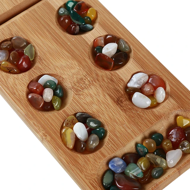 US $13.38 Children's Educational Toys Board Game Folding Bamboo Board Natural Agate Stone Travel Game For Chi