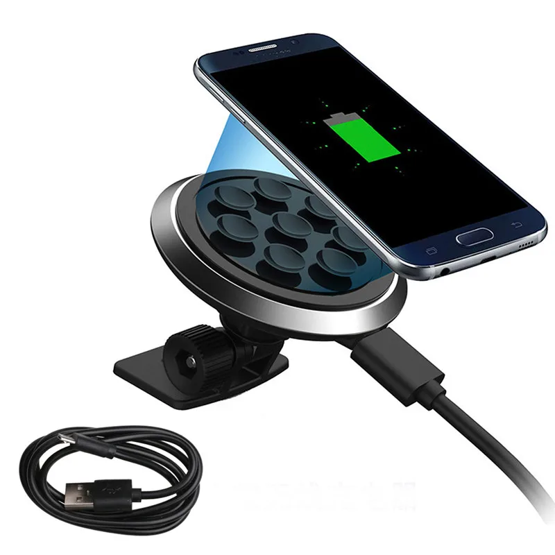 

New 2-in-1 Qi Wireless Charger Dock Car Suction Cup Holder Mount for iPhone Samsung