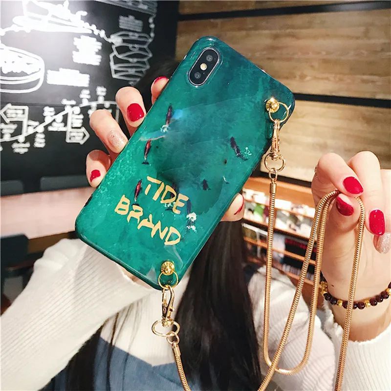 

blue ray chain strap tpu case for iphone XS MAX XR X 7 8 6 6S plus case cover fashion patterned soft silicon phone bag