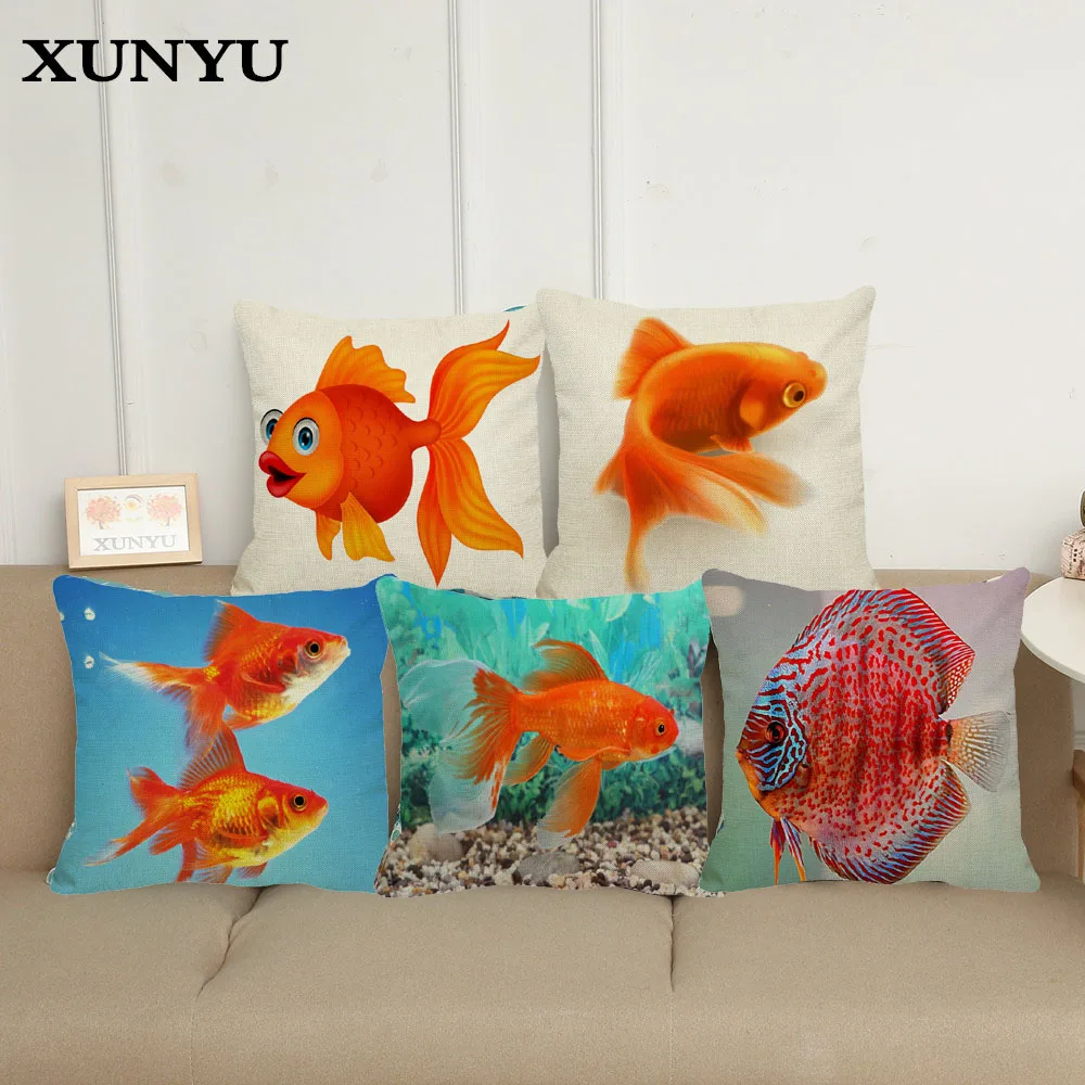 

XUNYU Handsome Goldfish Cushion Cover Removable Pattern Linen Decoration Pillowcase Cushion Cover Sofa Waist Pillowcase