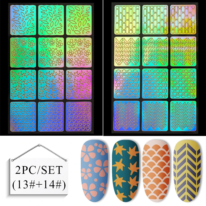 Встречаются по всей 24 Тип полые лазером для ногтей с нерегулярной сетке трафарет многоразовый для маникюра наклейки штамповка шаблон дизайн ногтей инструменты - Цвет: W981