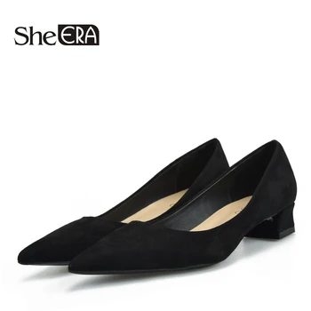 

2018 She ERA Women Shoes 3.5cm Square Heel Women Pumps Faux Suede High Quality Fashion OL Dress Women Shoes