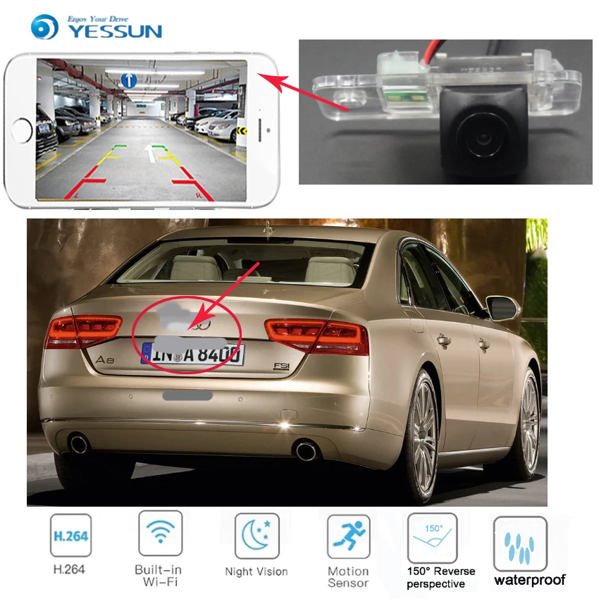 

For Audi S5 Q7 A8 A6 A6L A8 A4 A3 New Arrival! wireless connection car reversing HD camera Degree Parking Assistance