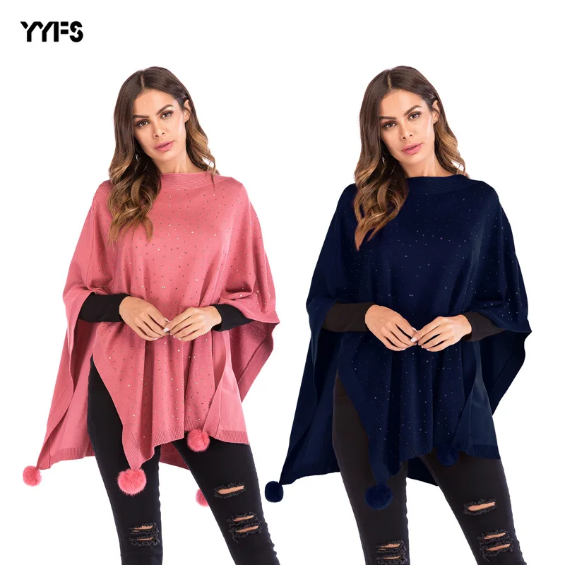 

Autumn and winter new style European and American women's wear seven point sleeves, woolen cloak, shawl, drill, knitted batshir