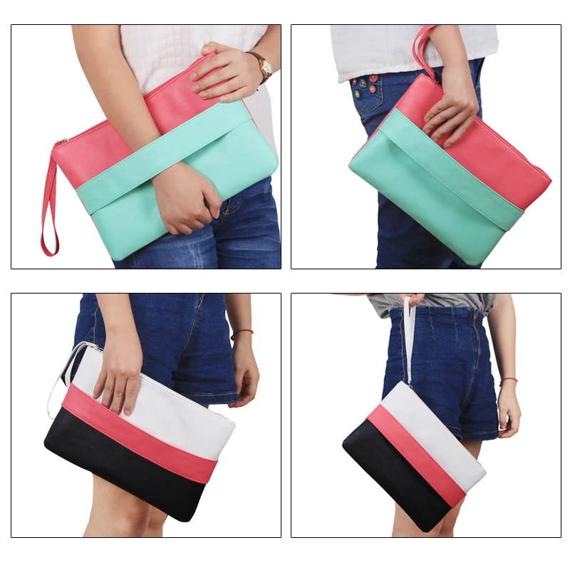  Candy Color Leather Women Bag Day Clutches Handbag Bolsa Feminina Wristlets Bags Ladies Casual Patc - 32660043507