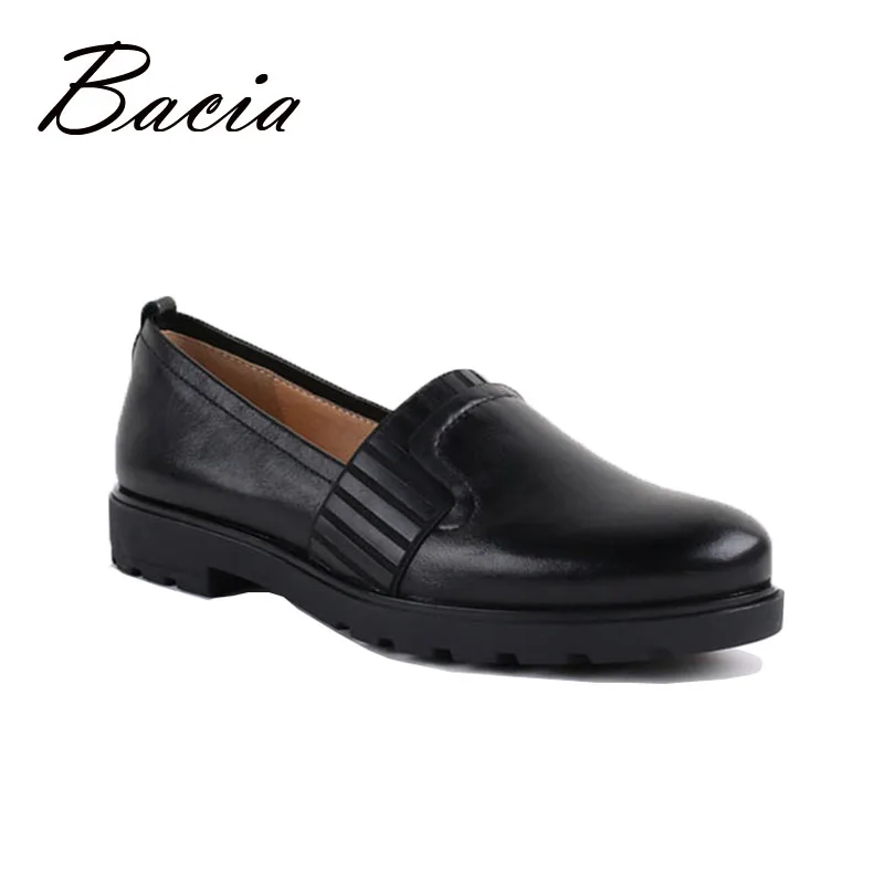 

Bacia Flats New Women Cowhide Genuien Leather Loafers Round Head Black Handmade Soft Shoes Hot Sale Fashion Tolons Femme VB013