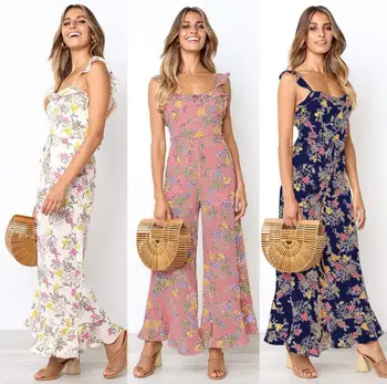 

Elegant Sexy Jumpsuits Women Sleeveless Jumpsuit Wide Leg Pants Rompers Sling Jumpsuits Open Back Lotus Leaf Edge Clothes Summer