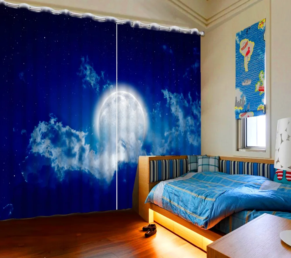 

Photo Customize size 3D curtains Luxury European Modern moonlight blue sky curtains for living room