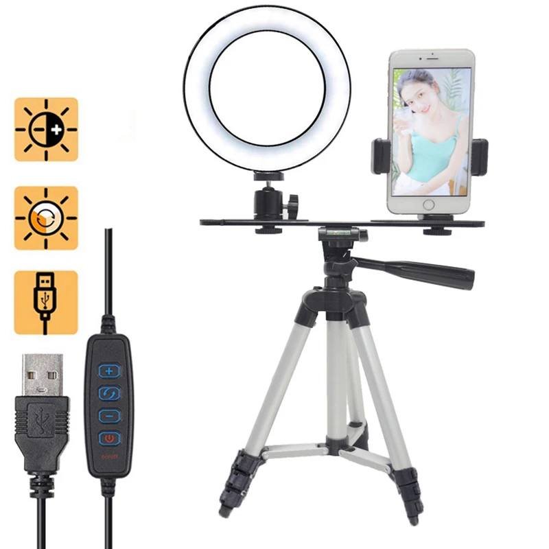 

Phone Photography Dimmable Ring Light Lamp 16cm LED Beauty Tripod Stand Bracket Kits for Photo Video Selfie Live Show Fill Light