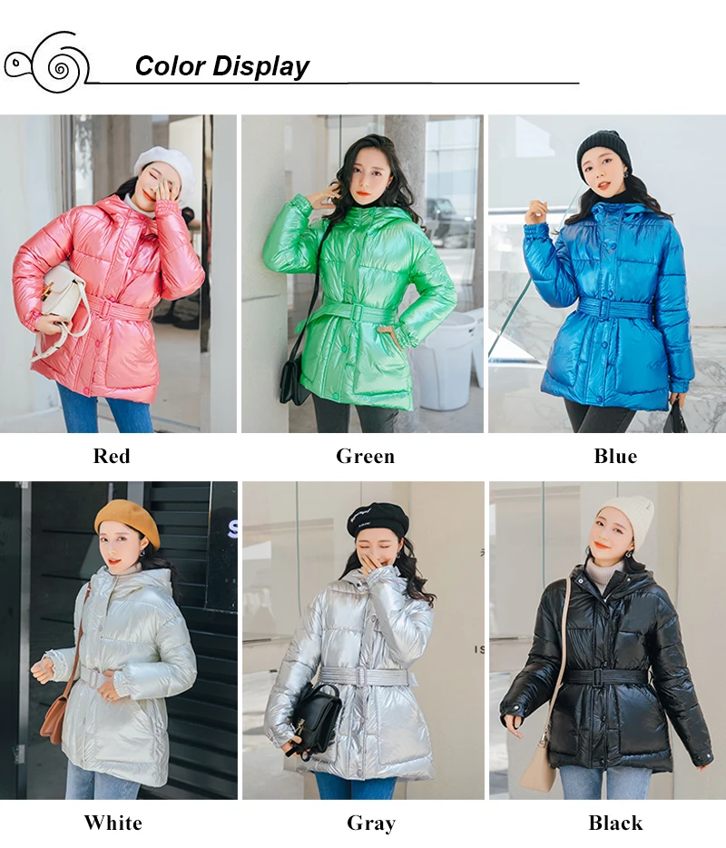 С поясом дизайн женская зимняя куртка 5 однотонных цветов с капюшоном женское Стеганое пальто Женская парка Mujer Invierno