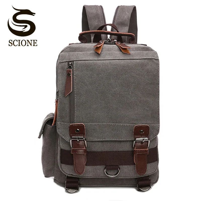  Scione Small Canvas Backpack Men Travel Back Pack Multifunctional Shoulder Bag Women Laptop Rucksac - 32830957609