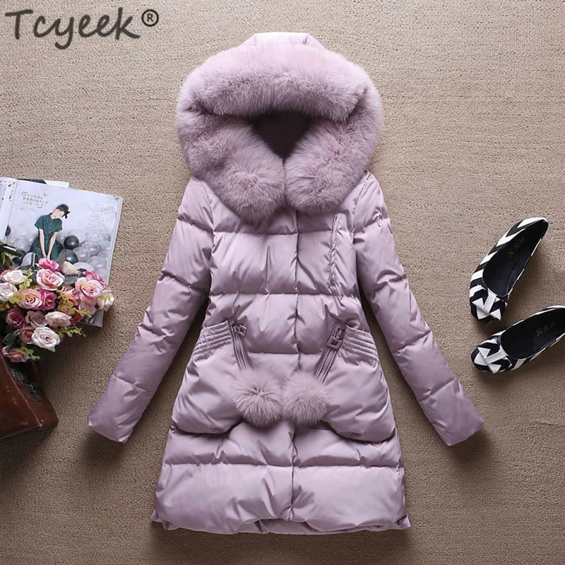 

Tcyeek Winter Women's Down Jacket Long Down Coat Female 90% Duck Down Parka Real Fox Fur Hooded Outwear Doudoune Femme LWL1225